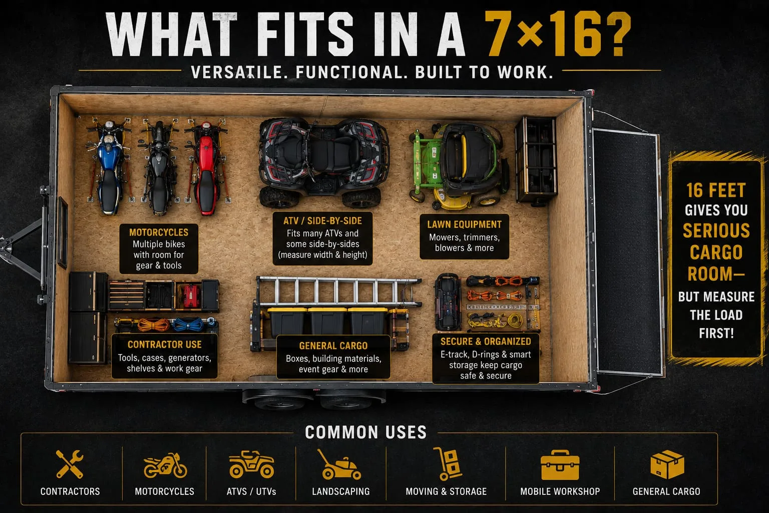 What fits in a 7x16 enclosed trailer