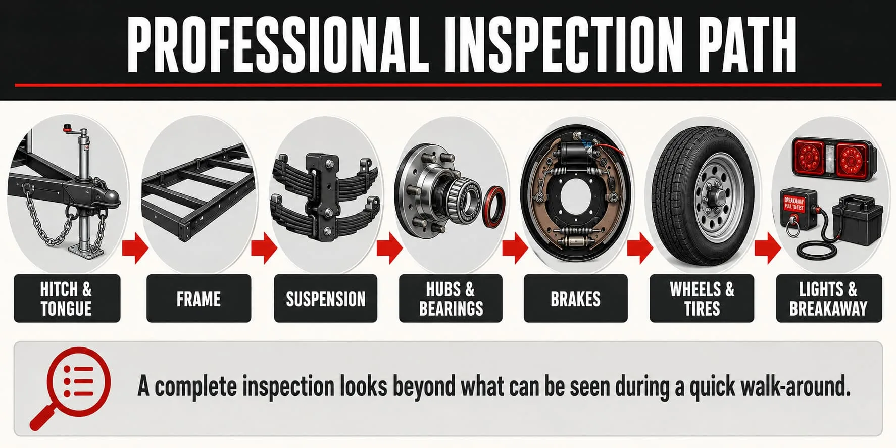 Complete professional enclosed trailer inspection path