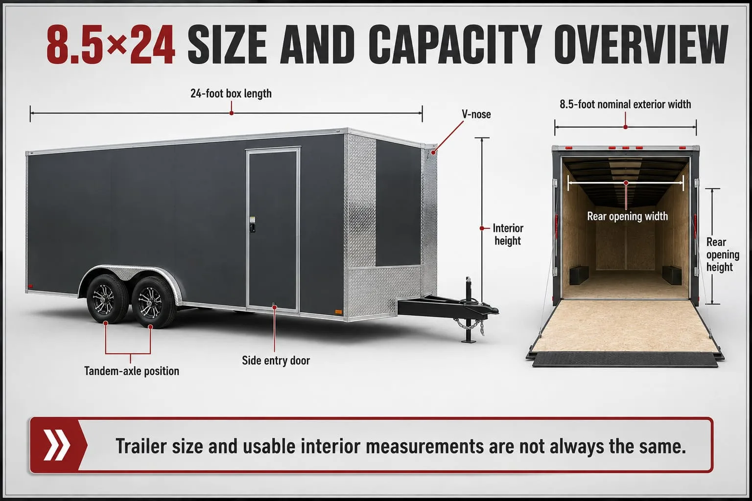 8.5x24 enclosed trailer dimensions and measurement points