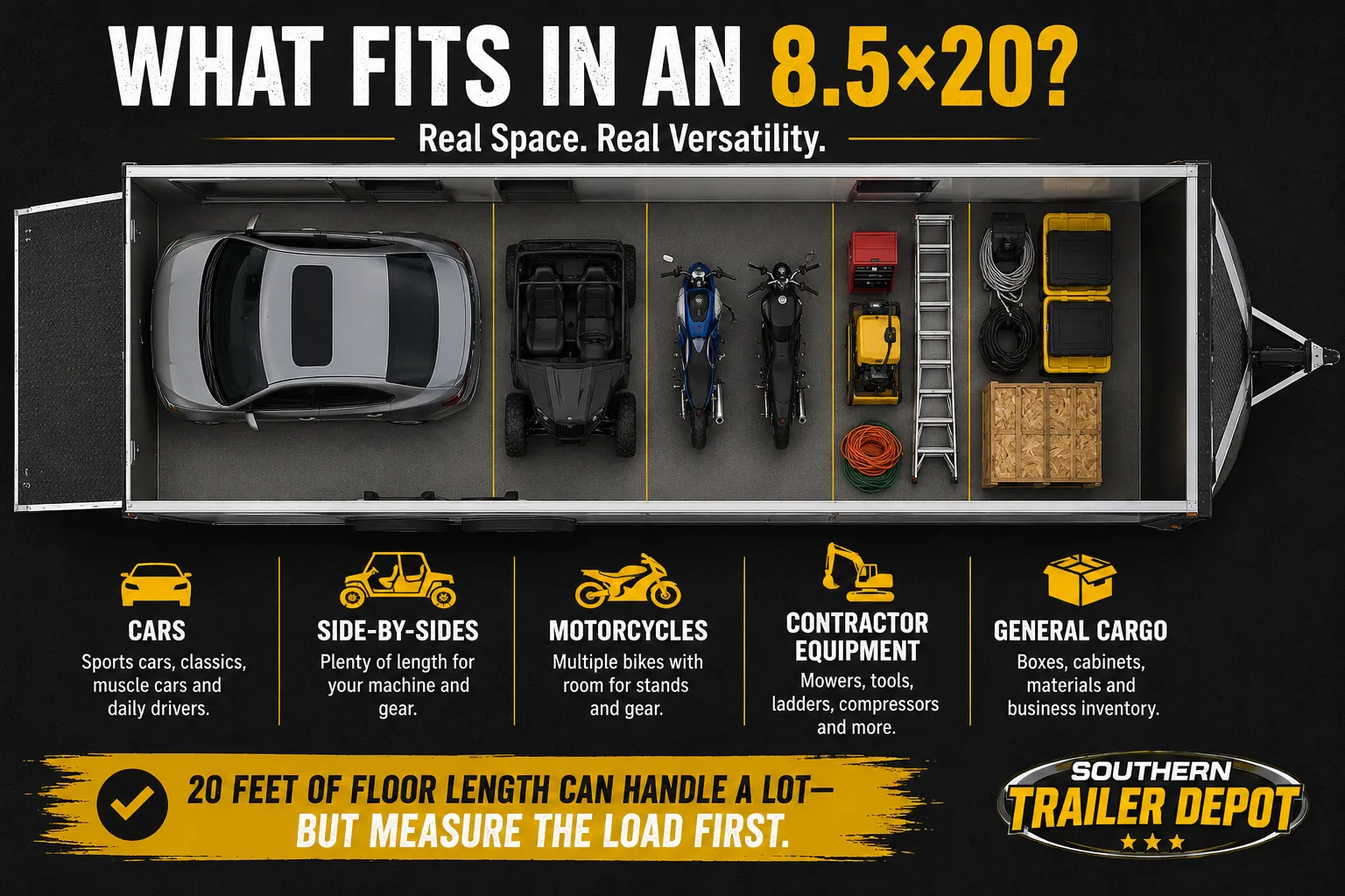What fits inside an 8.5x20 enclosed trailer