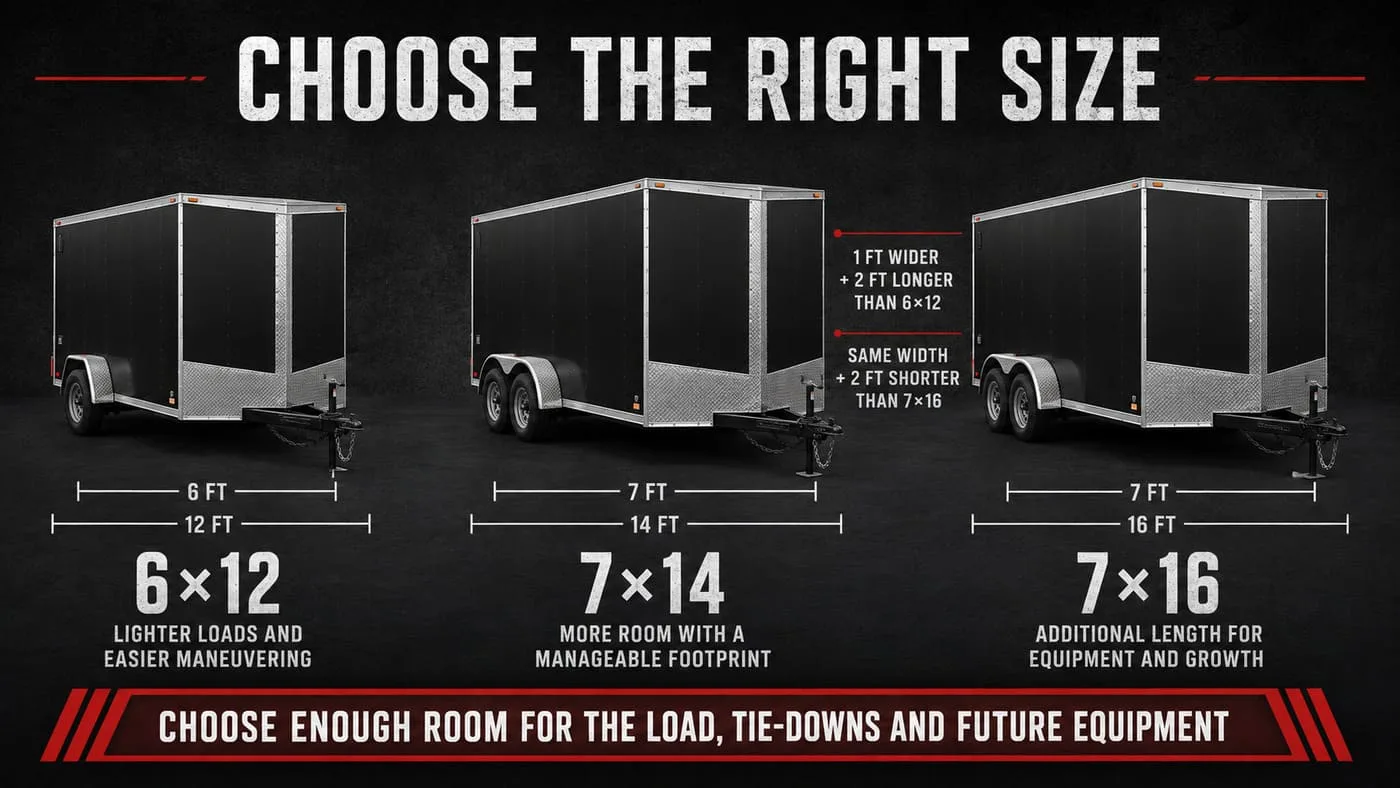 6x12 vs 7x14 vs 7x16 enclosed trailer size comparison