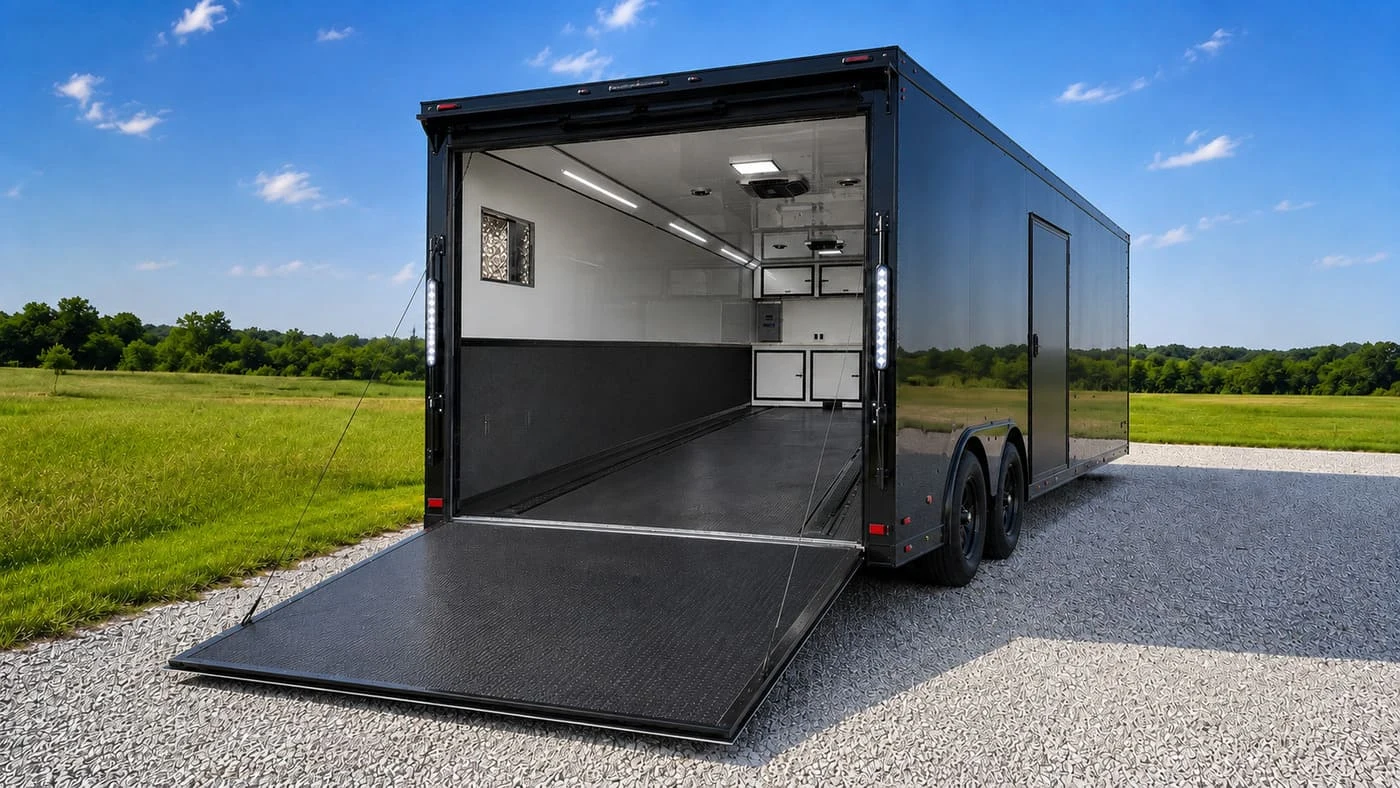 Insulated enclosed trailer with finished walls, ceiling and air conditioning