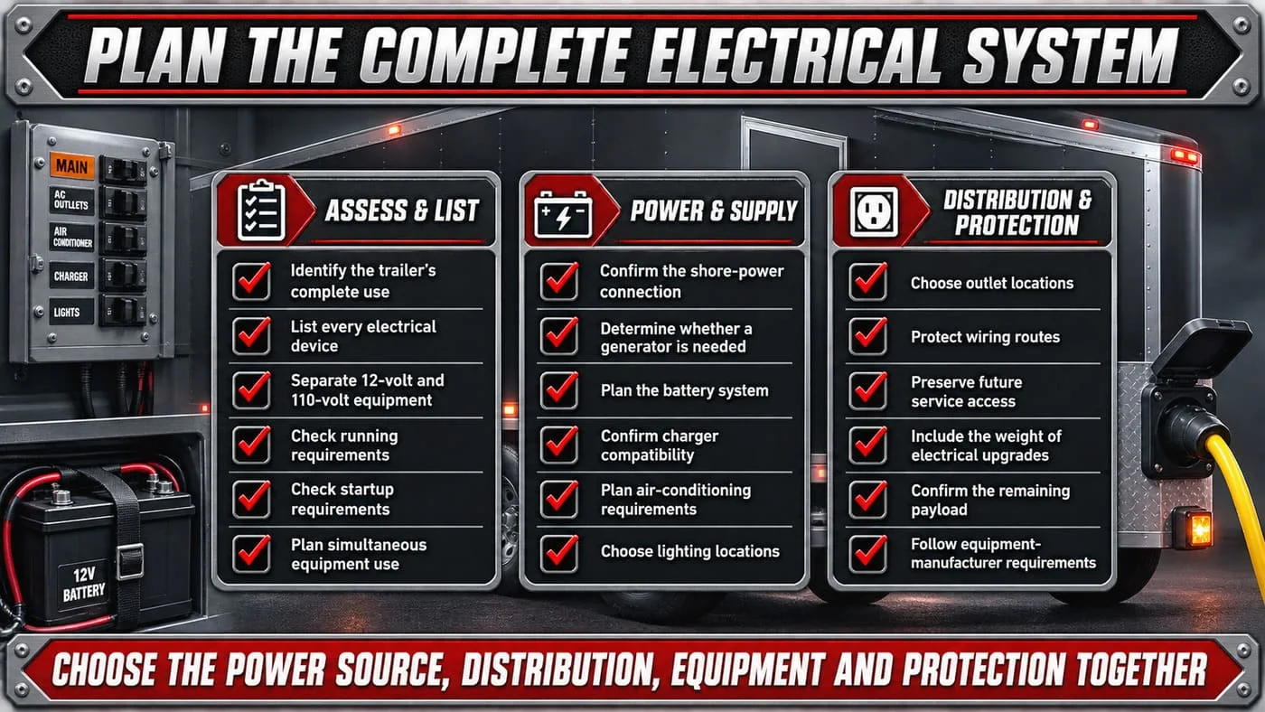 Checklist for planning an enclosed trailer electrical system